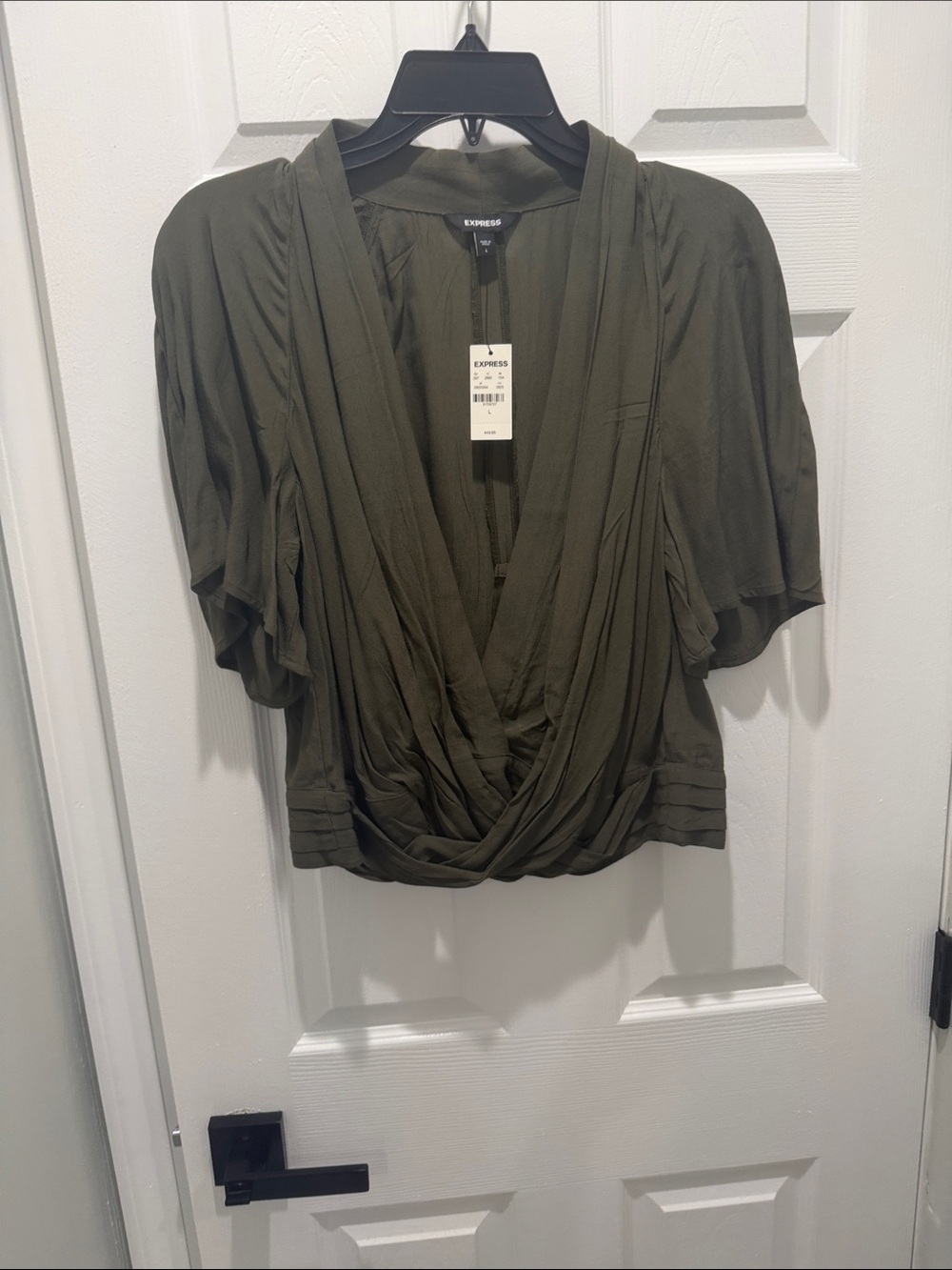 Express Olive Draped Surplice Blouse